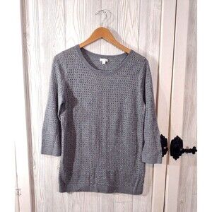 Gap Womens Grey Sweater Pointelle Cut Out Large EUC Preppy Classic 3/4Sleeve